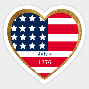 Celebrating American Independence Day - July 4th  - Stars and Stripes in a red white blue gold heart pattern Sticker